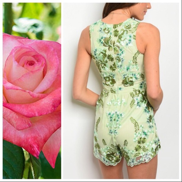 Green and Floral Embroidery Romper - Picture 3 of 8